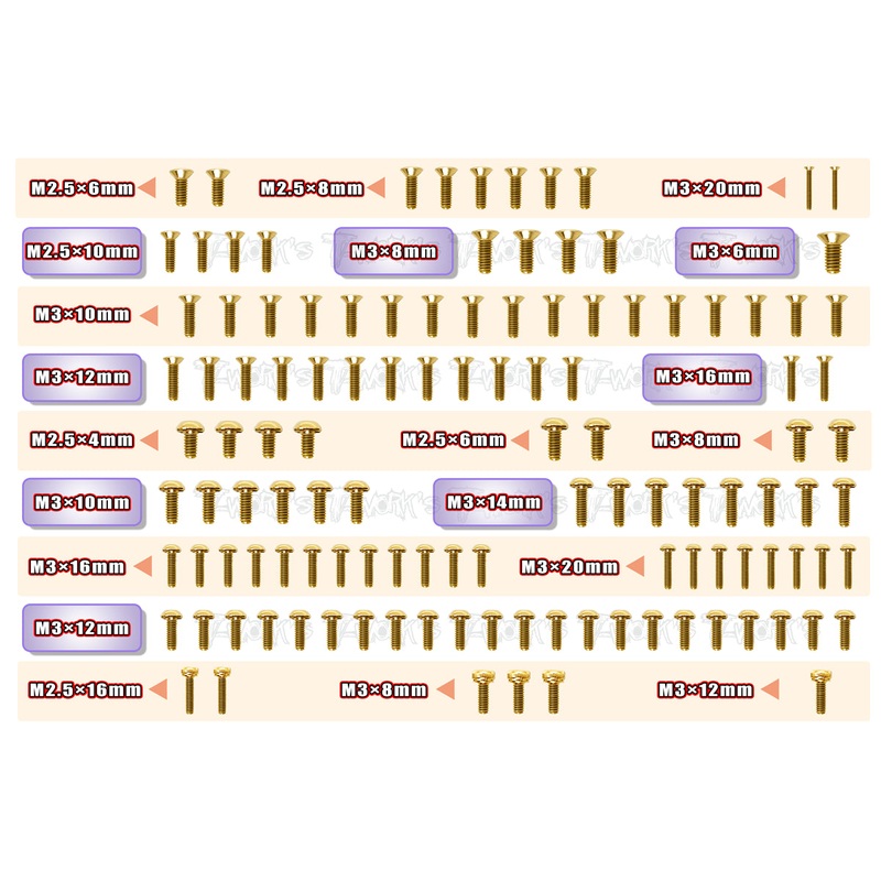GSS-LD2Gold Plated Steel Screw Set  118pcs. ( For Schumacher COUGAR LD2/STOCK SPEC )