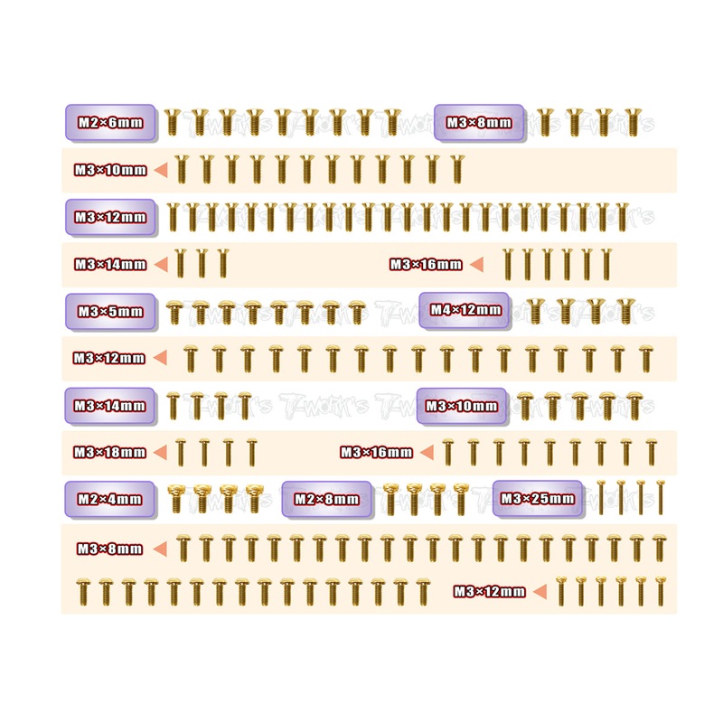 GSS-MBX8R-TGold Plated Steel Upper & Tranmission Screw set 165pcs. ( For Mugen MBX8R )