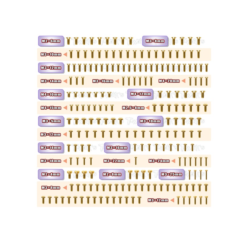 GSS-MBX8RGold Plated Steel Screw Set 210pcs. ( For Mugen MBX8R )