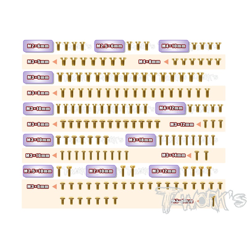 GSS-MRX6XGold Plated Steel Screw Set 155pcs. ( For Mugen MRX6X )