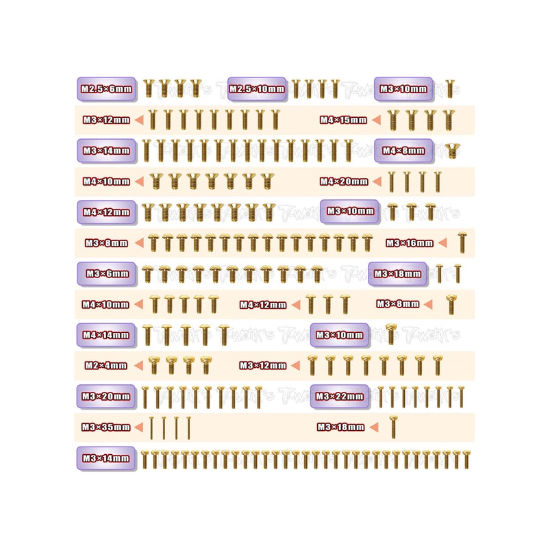 GSS-NT482.0 Gold Plated Steel Screw Set 173pcs. ( For TEKNO NT48 2.0 )