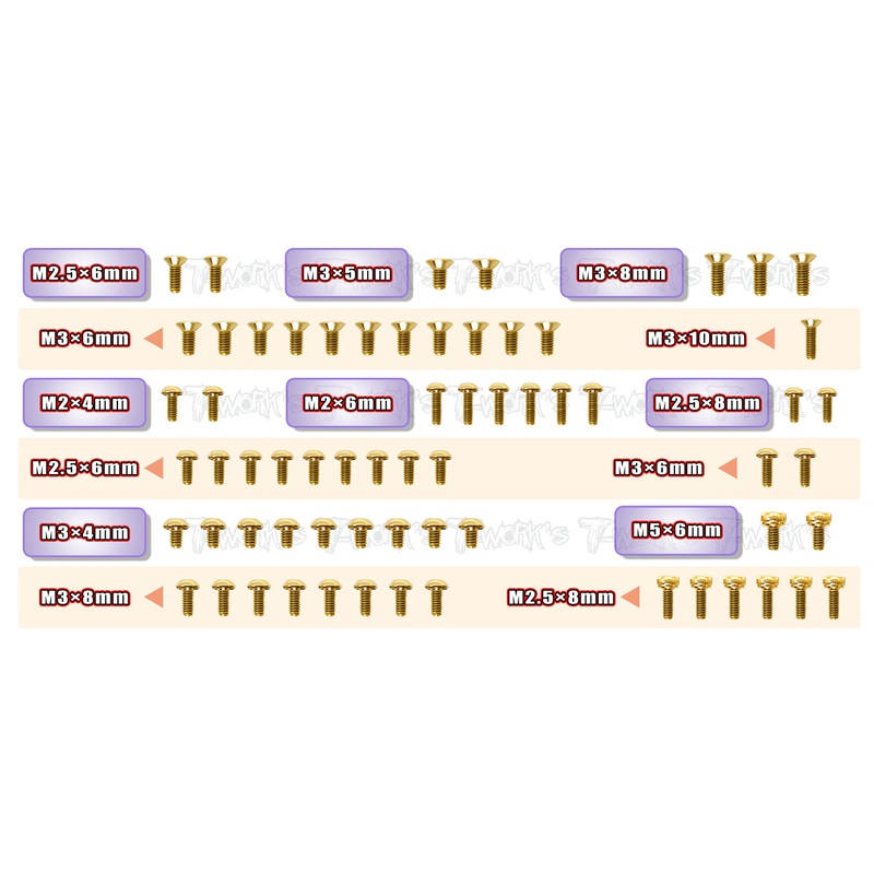 GSS-P12EVO2Gold Plated Steel Screw Set  65pcs. ( For ROCHE P12 EVO 2 )