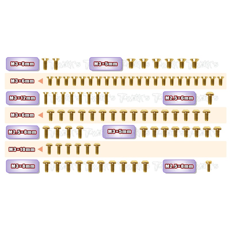 GSS-X10'22   Gold Plated Steel Screw Set 84pcs. ( For Xray X1022 )