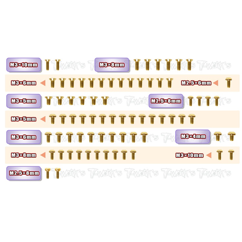 GSS-X12'22Gold Plated Steel Screw Set 73pcs. ( For Xray X12'22 )