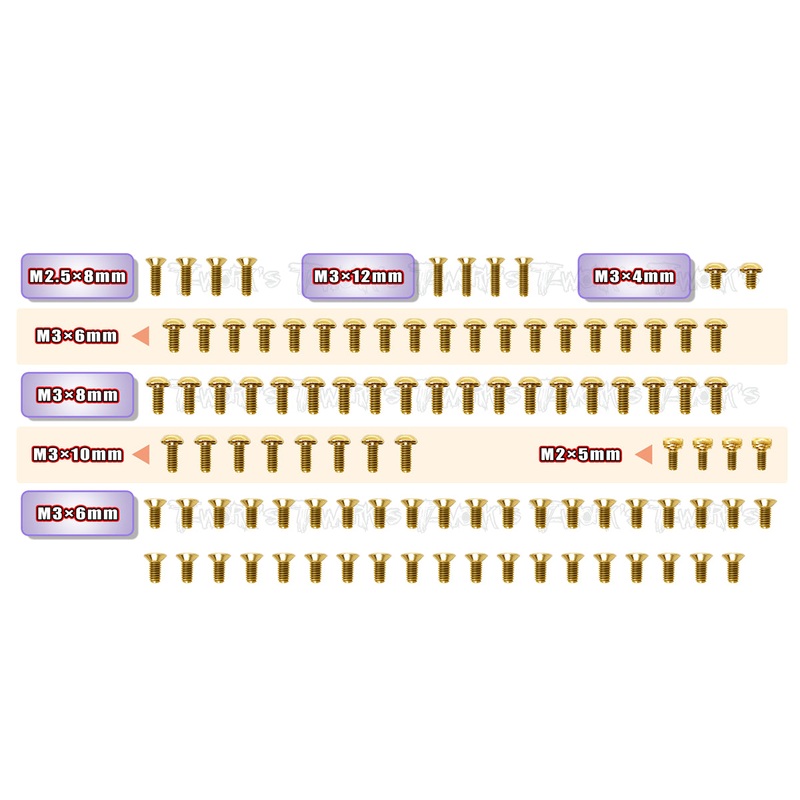 GSS-X20FWDGold Plated Steel Screw Set  99pcs. ( For Serpent X20 FWD )
