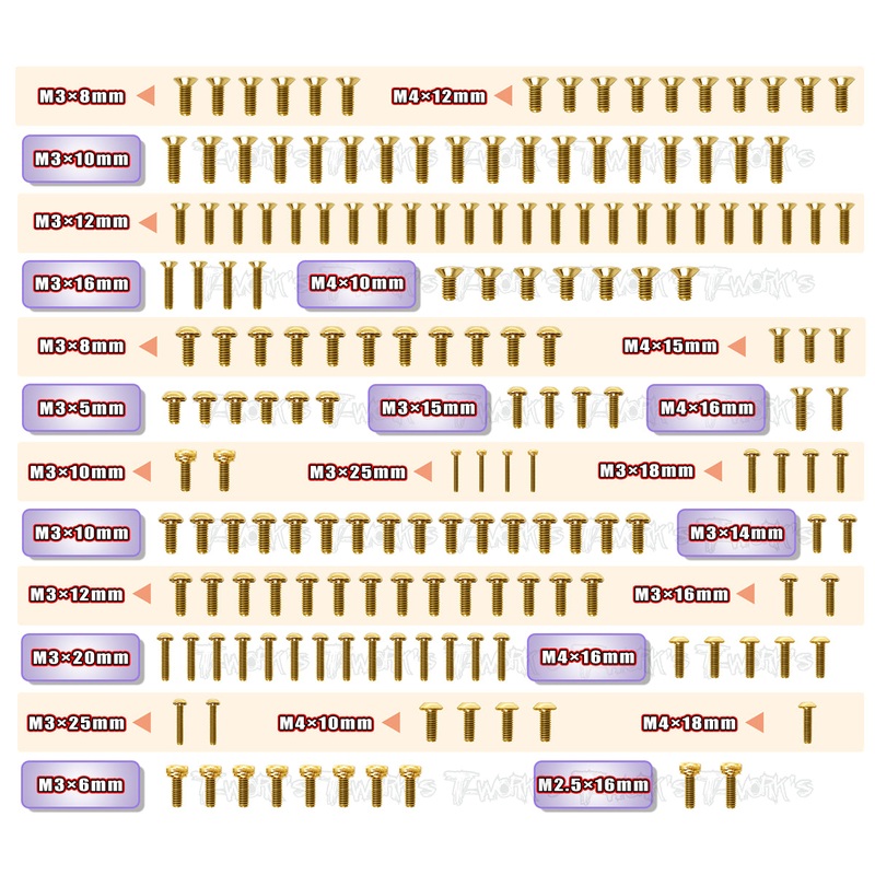 GSS-X3GTXE  Gold Plated Steel Screw Set 173pcs. ( For Hong Nor X3 GTX E )