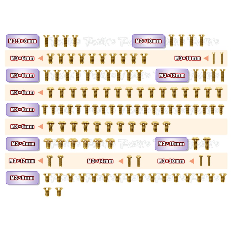 GSS-X4  Gold Plated Steel Screw Set  115pcs. ( For Xray X4 )