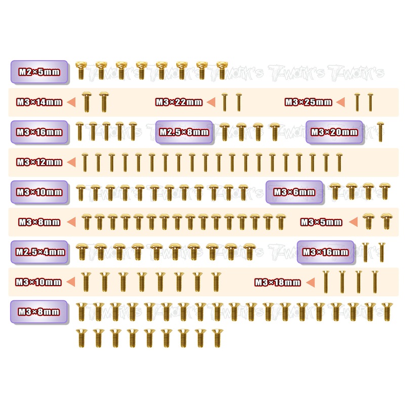 GSS-XB2C'21Gold Plated Steel Screw Set  130pcs. ( For Xray XB2C'21 )