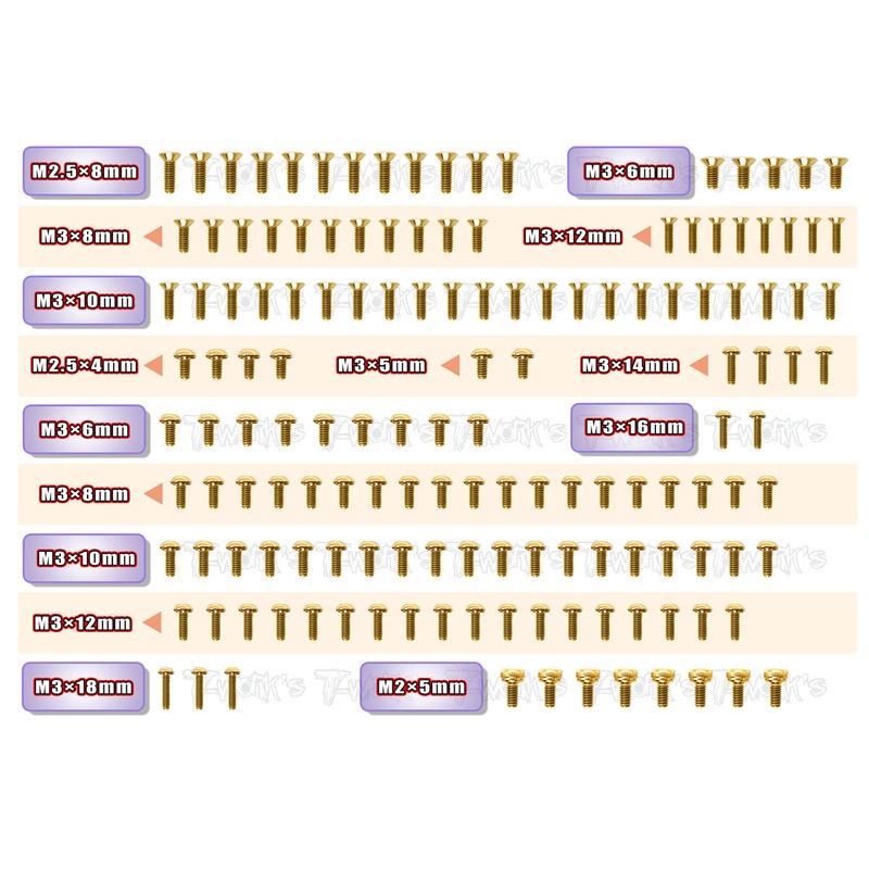 GSS-XB4'22Gold Plated Steel Screw Set 146pcs. ( For Xray XB4'22 )