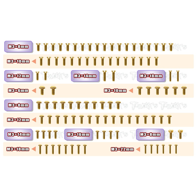 GSS-YZ2-DTM3.1  Gold Plated Steel Screw Set 101pcs. ( For Yokomo YZ2 DTM3.1 )