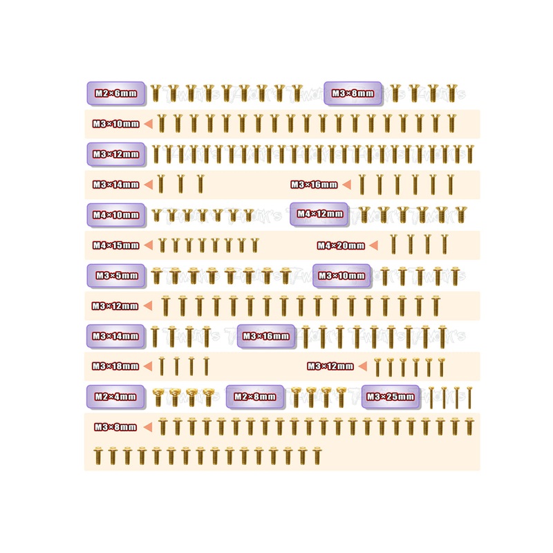 GSSU-MBX8RGold Plated Steel UFO Screw Set 195pcs. ( For Mugen MBX8R )