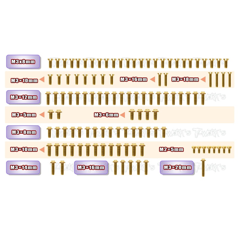 GSSU-XB2'22Gold Plated Steel UFO Screw Set 113pcs. ( For Xray XB2'22 )