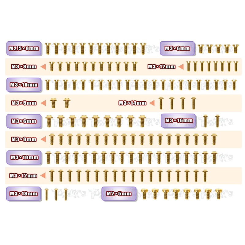 GSSU-XB4'22 Gold Plated Steel UFO Screw Set 142pcs. ( For Xray XB4'22 )