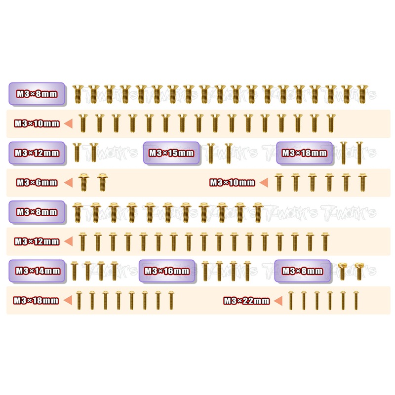 GSSU-YZ2-DTM3.1 Gold Plated Steel UFO Screw Set 101pcs. ( For Yokomo YZ2 DTM3.1 )