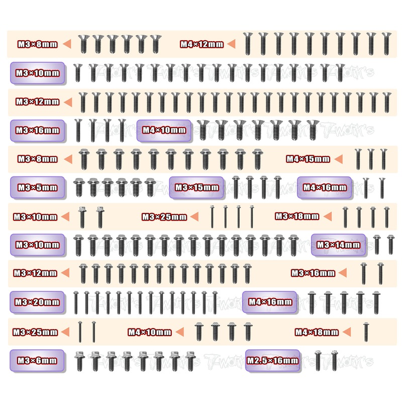 TSSU-X3GTSE  65 Titanium Screw set ( UFO Head )  173pcs.( For Hong Nor X3 GTX E )