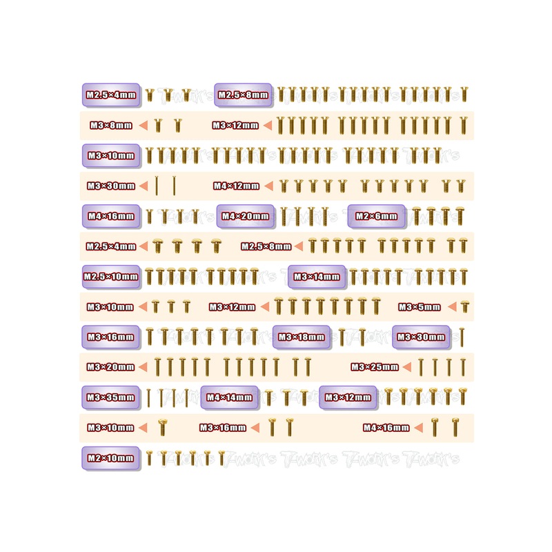 GSS-8IGHT-XE Gold Plated Steel Screw Set 185pcs. ( For TLR 8IGHT XE ELITE )