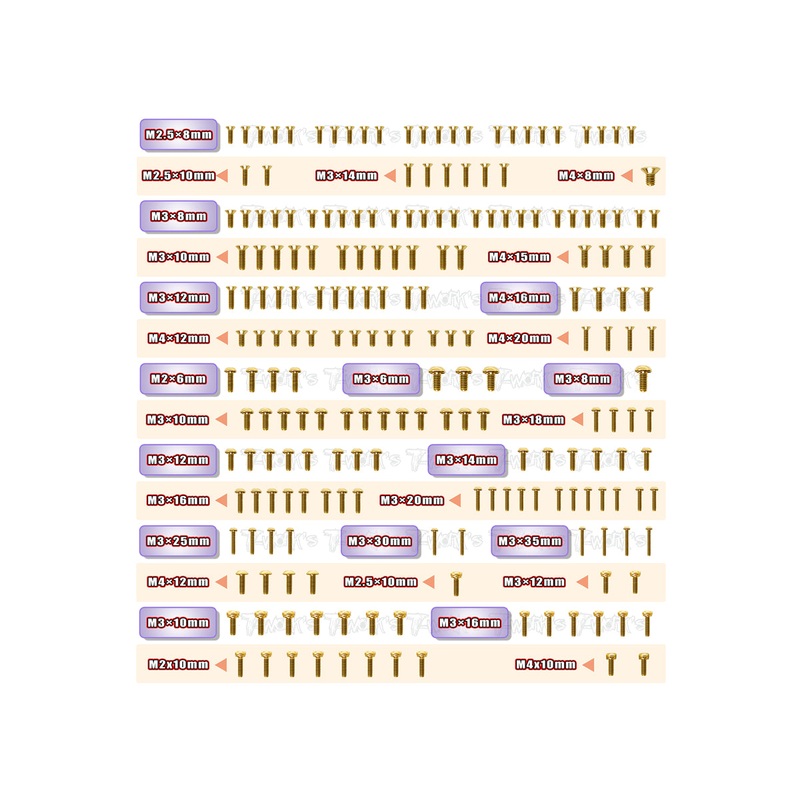 GSS-8IGHTX2.0   Gold Plated Steel Screw Set 213pcs. ( For TLR 8IGHT X 2.0 )