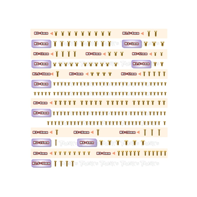 GSS-CPGT Gold Plated Steel Screw Set 235pcs.( For Capricorn GT  )