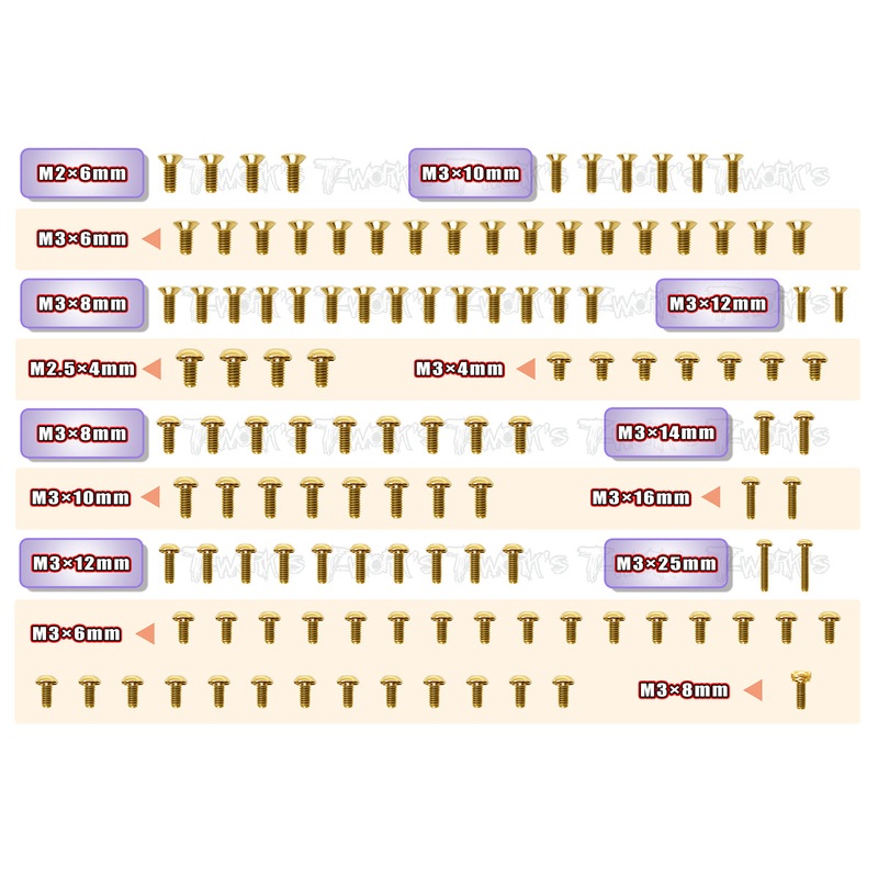 GSS-MI8Gold Plated Steel Screw Set 117pcs. ( For Schumacher MI8 )