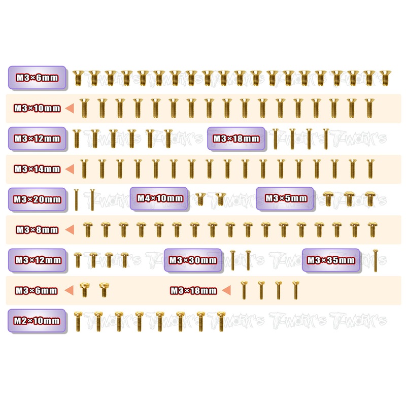 GSS-MIDGold Plated Steel Screw Set 109pcs. ( For Kyosho Optima MID )