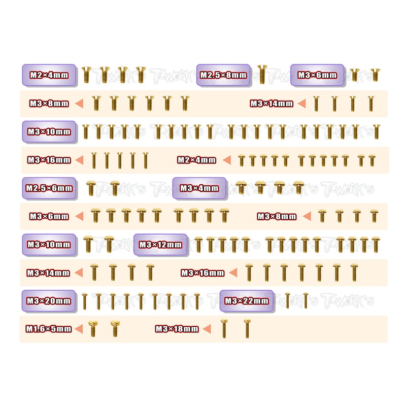 GSS-RC10B6.4D   Gold Plated Steel Screw Set 116pcs. ( For Team Associated RC10 B6.4D )