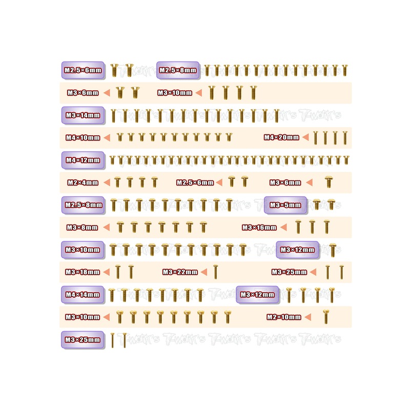 GSS-RC8B4Gold Plated Steel Screw Set 152pcs. ( For Team Associated RC8 B4 )
