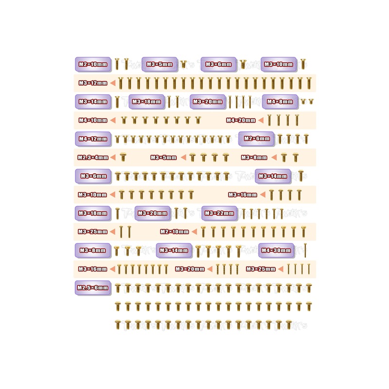 GSS-SRX8PROGold Plated Steel Screw Set 201pcs. ( For Serpent SRX8 PRO )