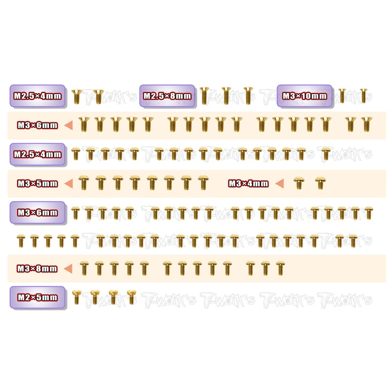 GSS-X20'23-TGold Plated Steel Upper Deck Screw set 109pcs.( For Serpent X20 2023 )