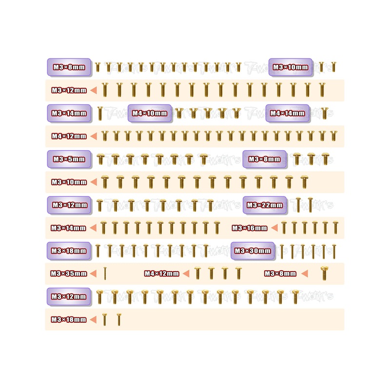 GSS-XT8'22Gold Plated Steel Screw Set 150pcs. ( For Xray XT8 2022 )