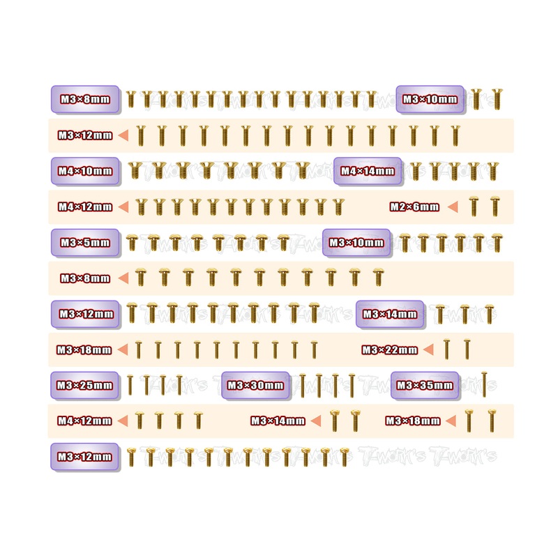 GSS-XT8E'22Gold Plated Steel Screw Set 140pcs. ( For Xray XT8E 2022 )