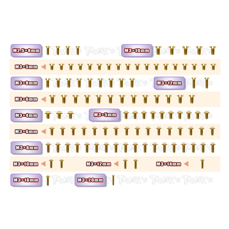 GSSU-X4F Gold Plated Steel UFO Screw Set 105pcs. ( For Xray X4F )