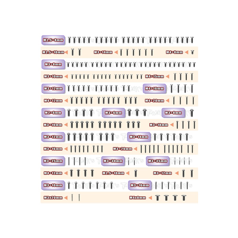 TSSU-8IGHTX2.064 Titanium Screw set ( UFO Head ) 209pcs.( For TLR 8IGHT X 2.0 )