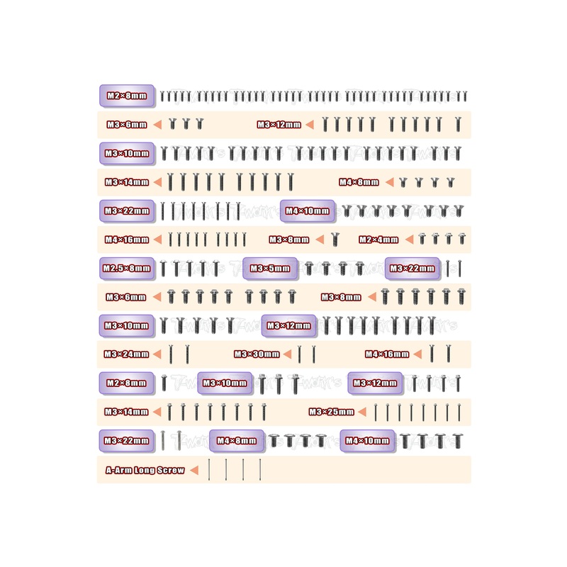 TSSU-MX864 Titanium Screw set ( UFO Head ) 207pcs.( For Mayako MX8 )