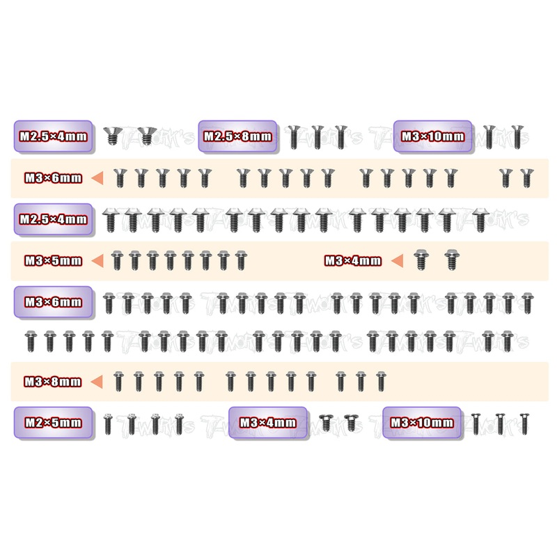TSSU-X20'23-T  64 Titanium Upper Deck Screw set 114pcs.( For Serpent X20 2023 )