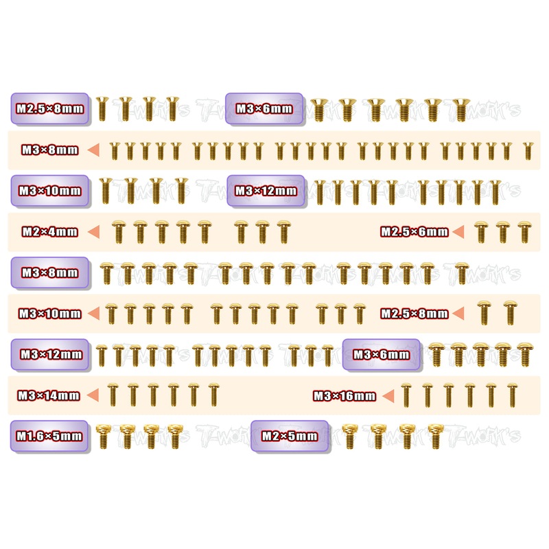 GSS-B74.2Gold Plated Steel Screw Set 130pcs. ( For Team Associated RC10 B74.2 )