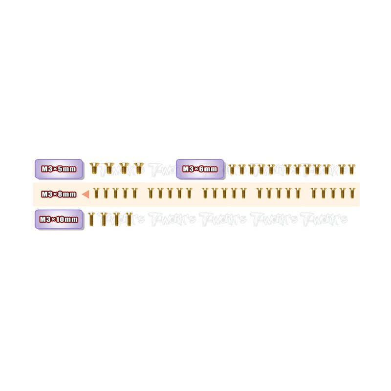 GSS-NT1'23-B  Gold Plated Steel Screw Set( Bottom ) 45pcs. ( For Xray NT1 2023 )