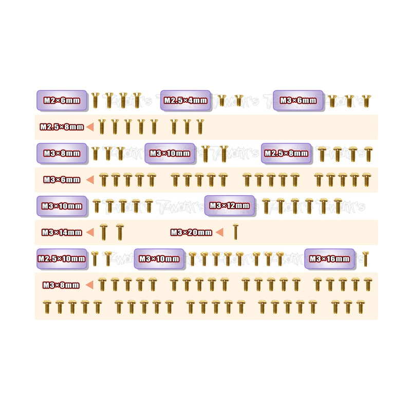 GSS-NT1'23-T  Gold Plated Steel Upper Deck Screw set 114pcs.( For Xray NT1 2023 )