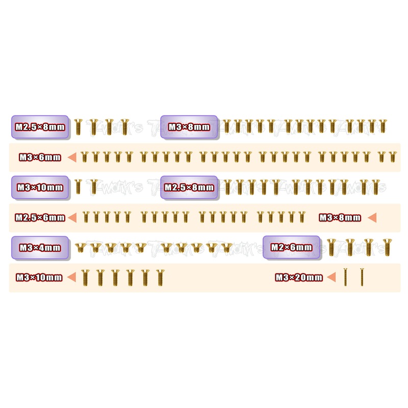 GSS-RX10SR3.0Gold Plated Steel Screw Set 132pcs. ( For DESTINY RX-10SR 3.0 )