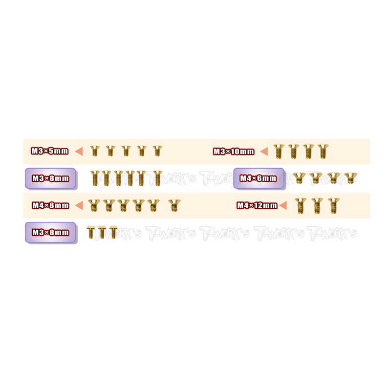 GSS-RX8'23-B Gold Plated Steel Screw Set( Bottom ) 31pcs. ( For Xray RX8 2023 )