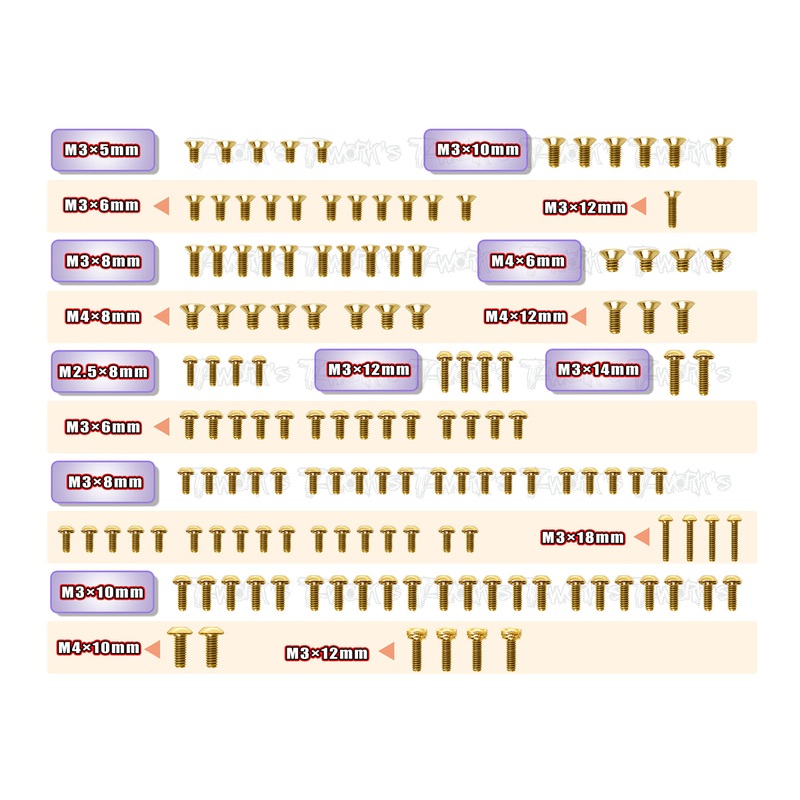 GSS-RX8'23 Gold Plated Steel Screw Set 141pcs. ( For Xray RX8 2023 )