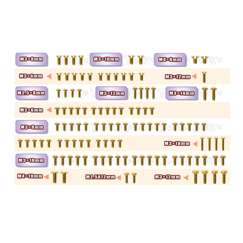 GSS-RX8'23-T   Gold Plated Steel Upper Deck Screw set 112pcs.( For Xray RX8 2023 )