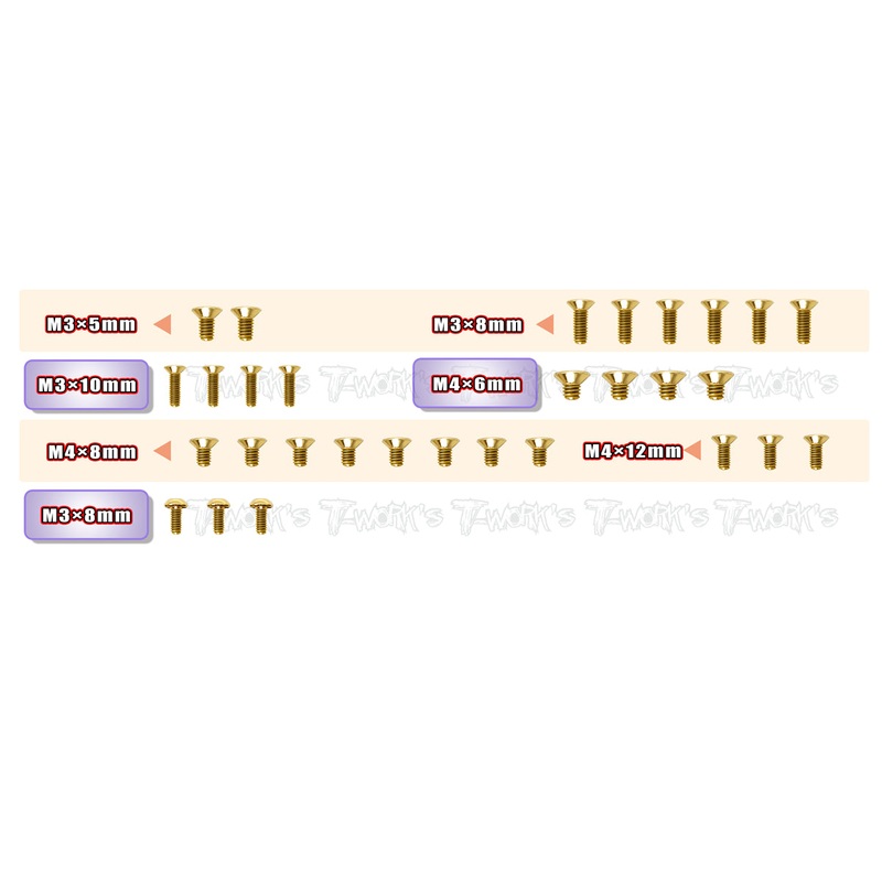 GSS-RX8E'23-B   Gold Plated Steel Screw Set( Bottom ) 30pcs. ( For Xray RX8E 2023 )