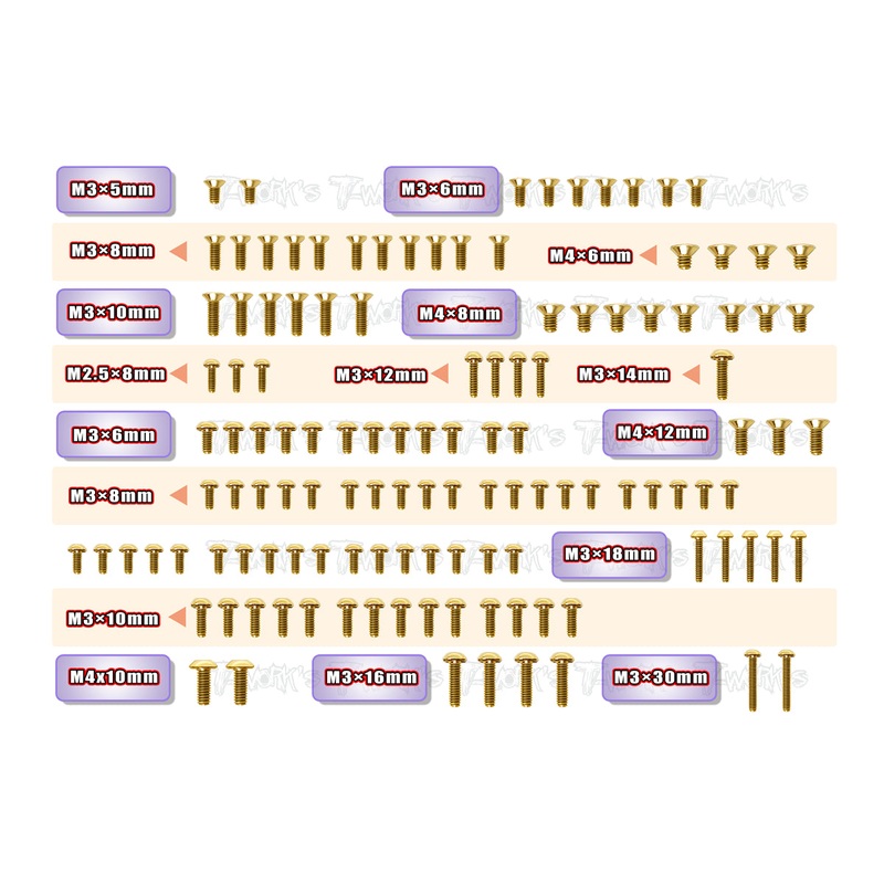 GSS-RX8E'23 Gold Plated Steel Screw Set 125pcs. ( For Xray RX8E 2023 )