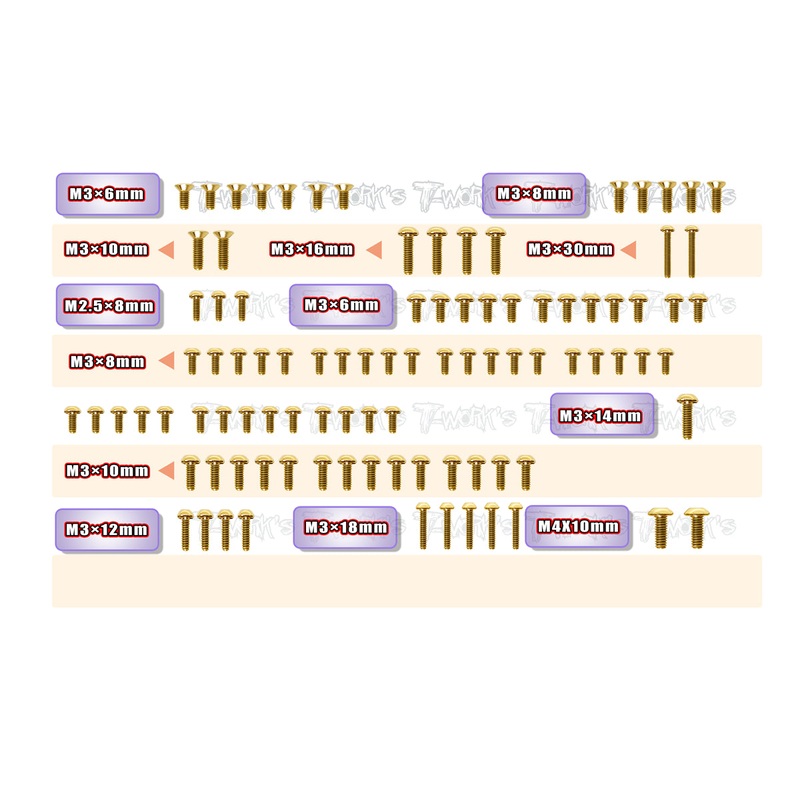 GSS-RX8E'23-T  Gold Plated Steel Upper Deck Screw set 95pcs.( For Xray RX8E 2023 ) )