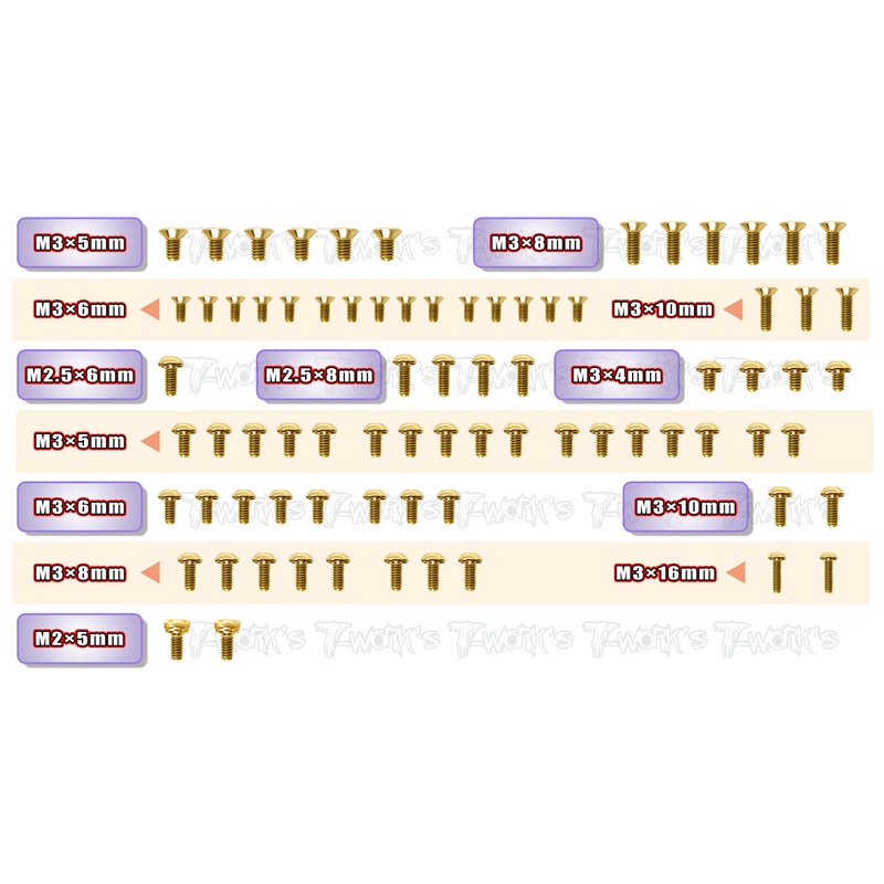 GSS-X12'23Gold Plated Steel Screw Set 78pcs. ( For Xray X12 2023 )