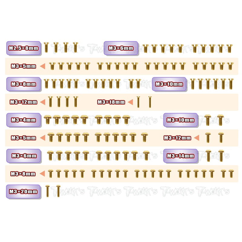 GSS-X4'23Gold Plated Steel Screw Set 119pcs. ( For Xray X4 2023 )