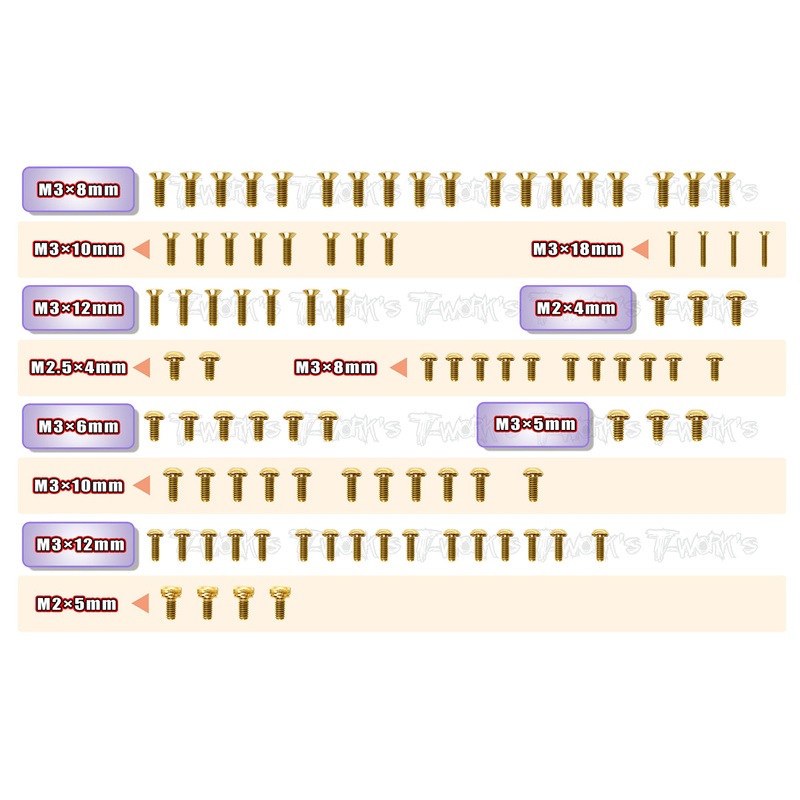 GSS-YD2SXIII Gold Plated Steel Screw Set 93pcs. ( For Yokomo YD2 SXIII )