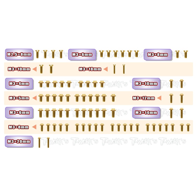 GSSU-X4'23-T Gold Plated Steel Upper & Tranmission Screw set ( UFO Head ) 77pcs. ( For Xray X4 2023 )