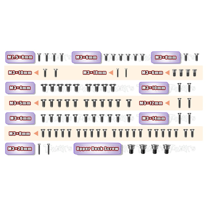 TSS-X4'23-T-LP64 Titanium Low Profile Top Screw set 85pcs.( For Xray X4 2023 )