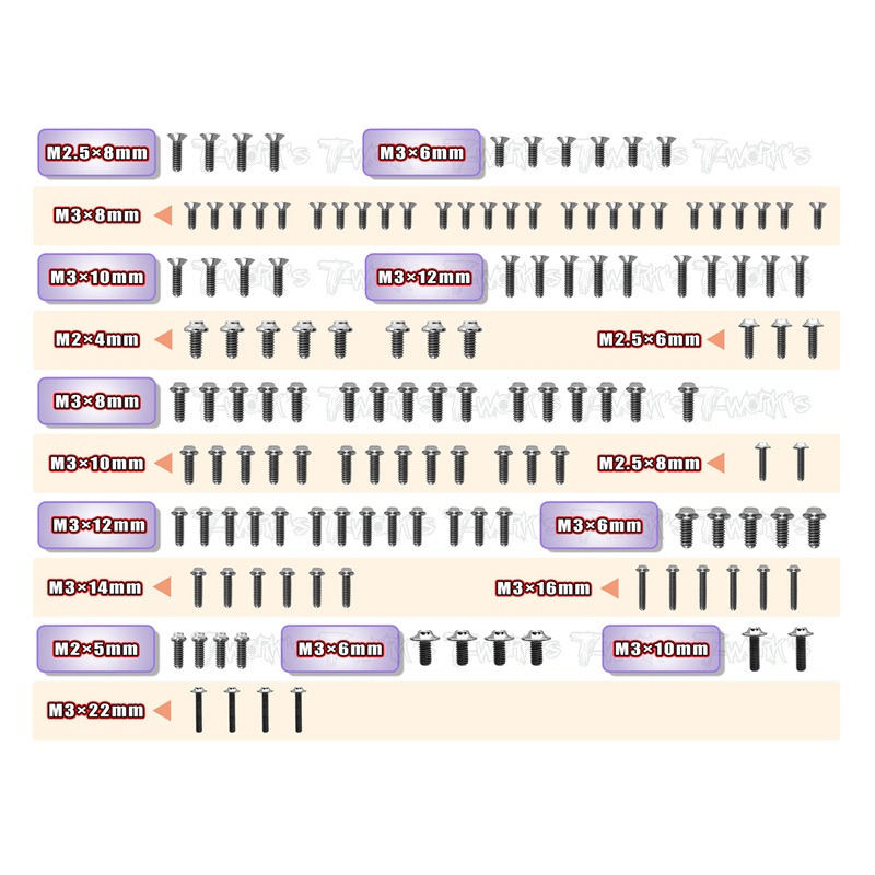 TSSU-B74.264 Titanium Screw set ( UFO Head ) 136pcs.( For Team Associated RC10 B74.2 )